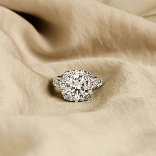 Platinum 4.03 Carat Round Brilliant Diamond Halo Engagement Ring GIA Certified - Queen May