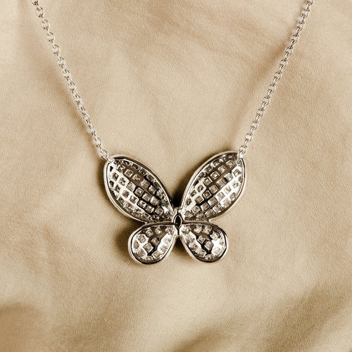 18K White Gold Diamond Carre Butterfly Pendant Necklace - Queen May