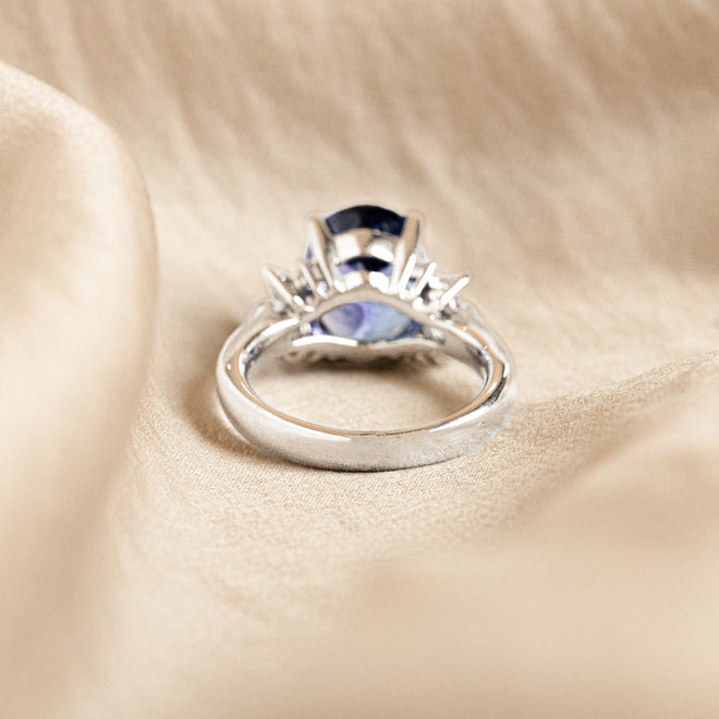 Platinum 5.54 Carat Oval Tanzanite Diamond Ring - Queen May