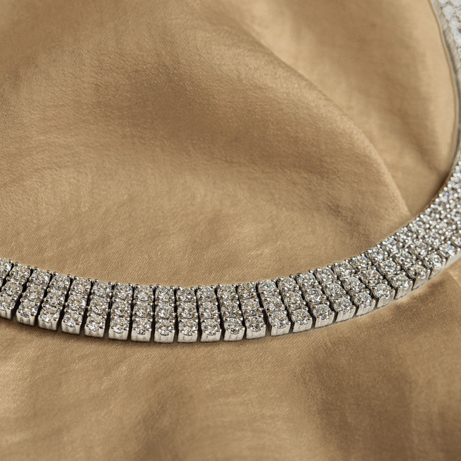 18K White Gold 24 Carat Total Weight Diamond Pave Tennis Necklace - Queen May