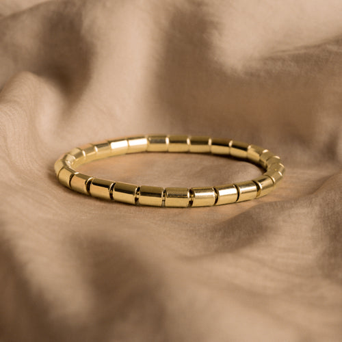 14K Gold Barrel Bead Stretch Bracelet - Queen May