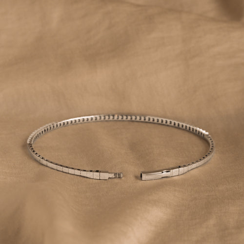 14K White Gold Natural Sapphire Diamond Flexible Bangle - Queen May