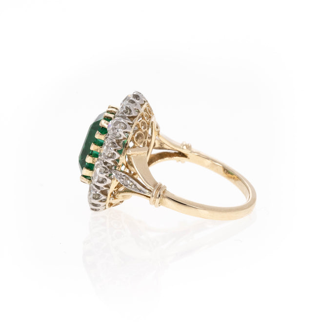 Victorian Inspired 3.68 Carat Natural Emerald Diamond Halo Ring - Queen May