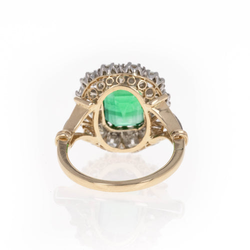 Victorian Inspired 3.68 Carat Natural Emerald Diamond Halo Ring - Queen May