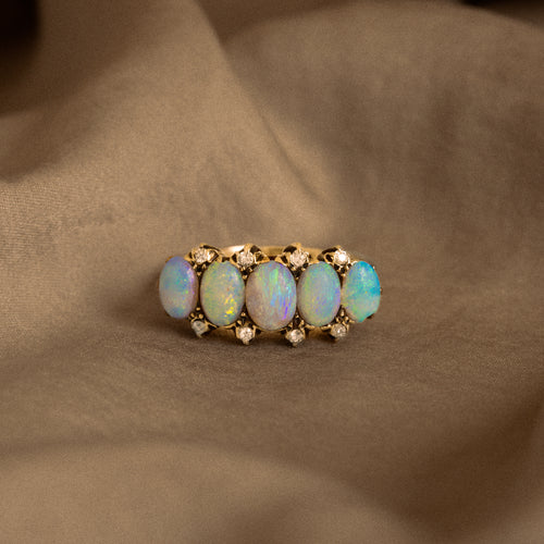 Victorian 14K Gold Opal Diamond Ring - Queen May