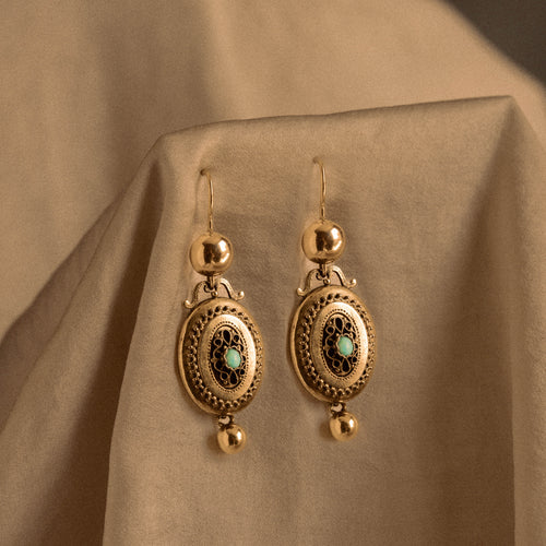 Victorian Gold Turquoise Dangle Earrings - Queen May