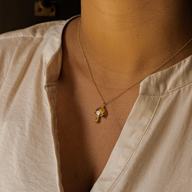 14K Yellow Gold Rainbow Mushroom Necklace - Queen May