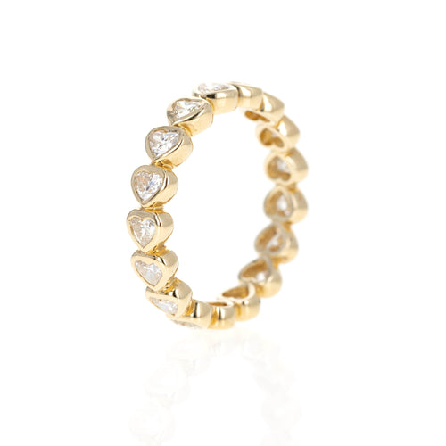 14K Yellow Gold 1.40 Carat Heart Shaped Diamond Bezel Eternity Band - Queen May