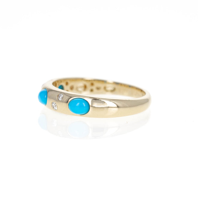 14K Yellow Gold Turquoise Diamond Band - Queen May