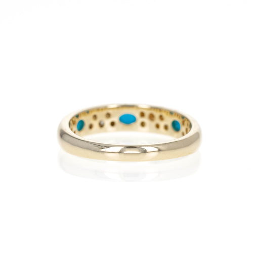 14K Yellow Gold Turquoise Diamond Band - Queen May