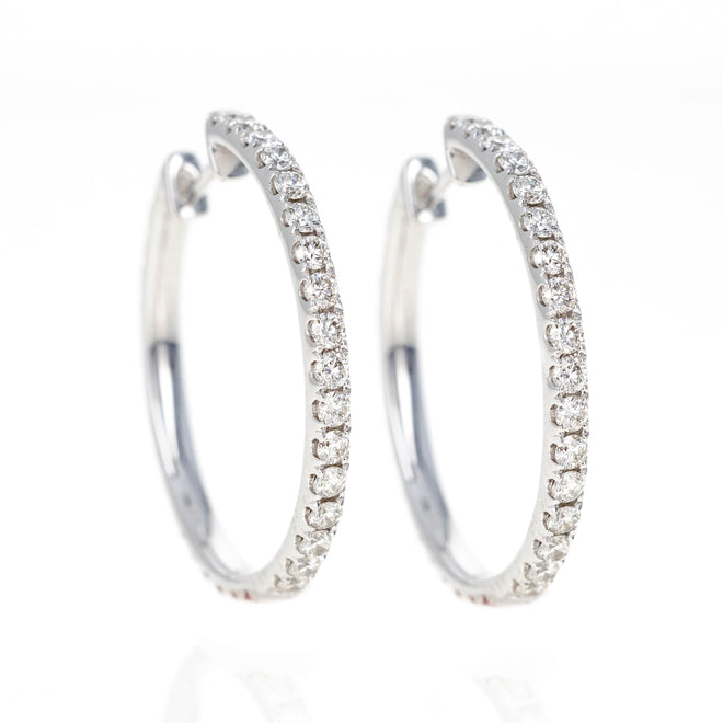 14K White Gold Natural Ruby Diamond Reversible Hoop Earrings - Queen May