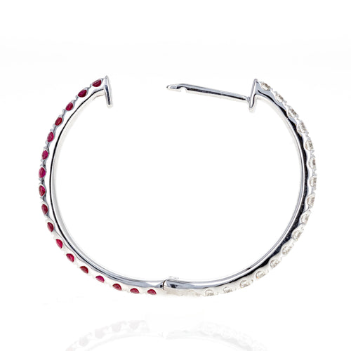 14K White Gold Natural Ruby Diamond Reversible Hoop Earrings - Queen May