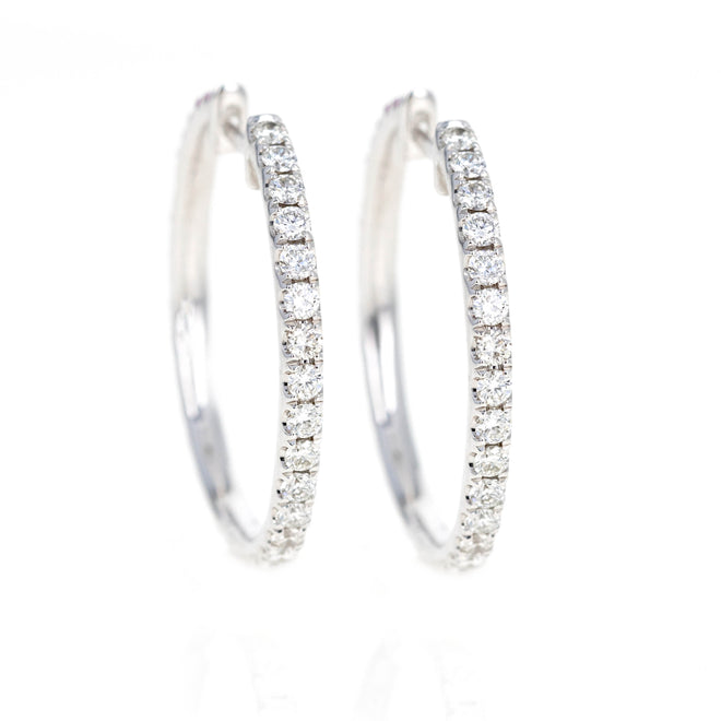 14K White Gold Pink Natural Sapphire Diamond Reversible Hoop Earrings - Queen May