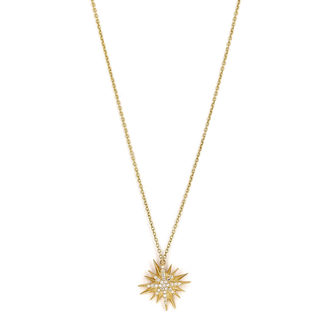 14K Yellow Gold Diamond Starburst Pendant Necklace - Queen May