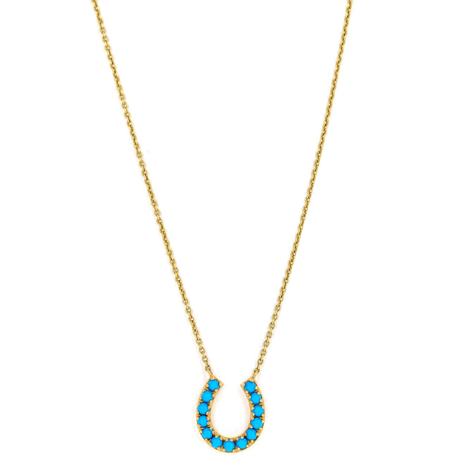 14K Yellow Gold Turquoise Horseshoe Pendant Necklace - Queen May