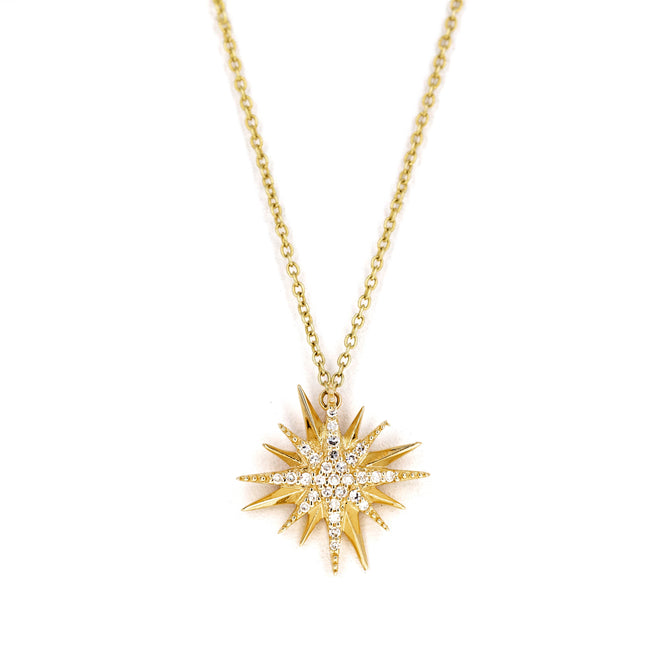14K Yellow Gold Diamond Starburst Pendant Necklace - Queen May