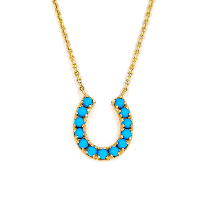 14K Yellow Gold Turquoise Horseshoe Pendant Necklace - Queen May
