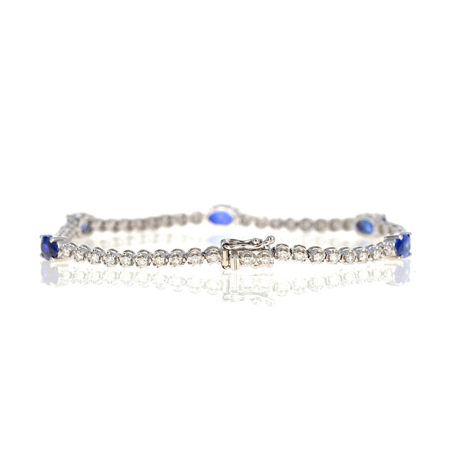 14K White Gold Oval Natural Sapphire Diamond Tennis Bracelet - Queen May