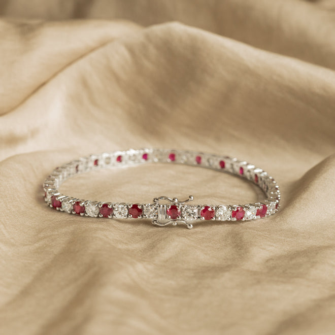 8.68 Carat Total Weight Round Natural Ruby Diamond Tennis Bracelet - Queen May