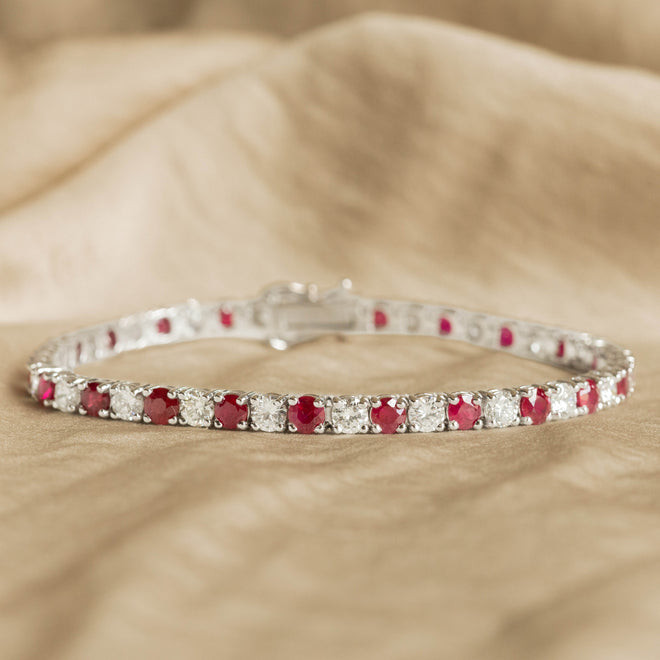 8.68 Carat Total Weight Round Natural Ruby Diamond Tennis Bracelet - Queen May