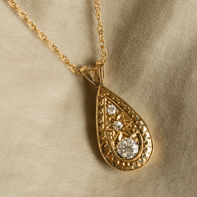 Art Deco Inspired 14K Yellow Gold Diamond Pendant Necklace - Queen May