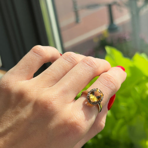 14K Yellow Gold 2 Carat Citrine Diamond Ring - Queen May