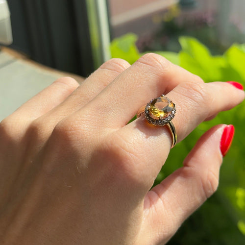 14K Yellow Gold 2 Carat Citrine Diamond Ring - Queen May