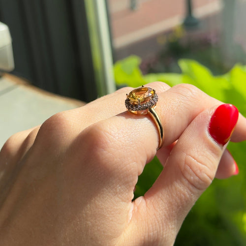 14K Yellow Gold 2 Carat Citrine Diamond Ring - Queen May