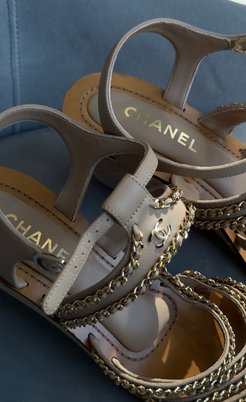 Chanel Multi-Chain Wedge Sandals Leather & Wood - Queen May