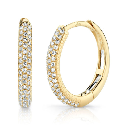 14K White or Yellow Gold .21 Carat Total Weight Diamond Pave Hoop Earrings - Queen May