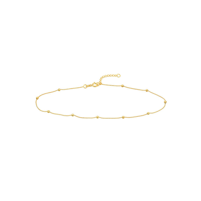 14K Yellow Gold 2mm Diamond Cut Bead Station Anklet - Queen May