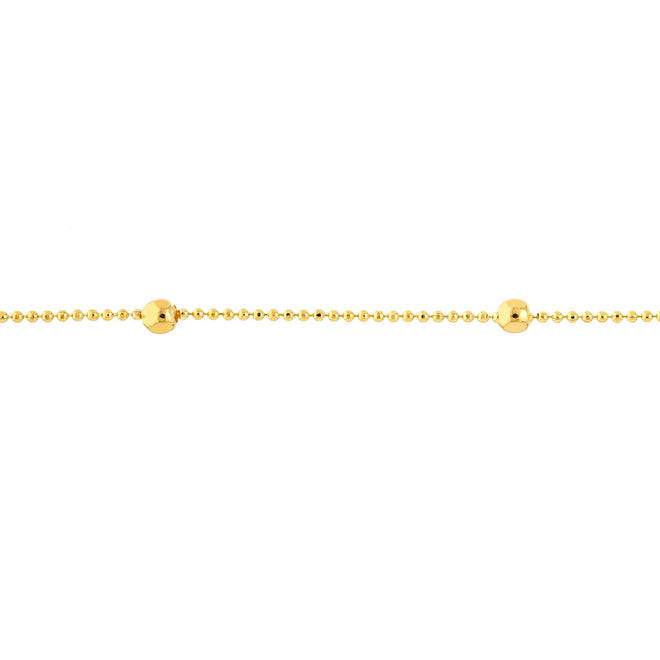 14K Yellow Gold 2mm Diamond Cut Bead Station Anklet - Queen May