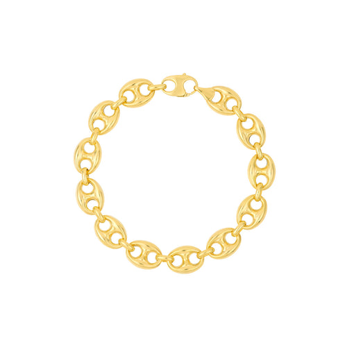 14K Yellow Gold 10mm Puff Mariner Bracelet - Queen May