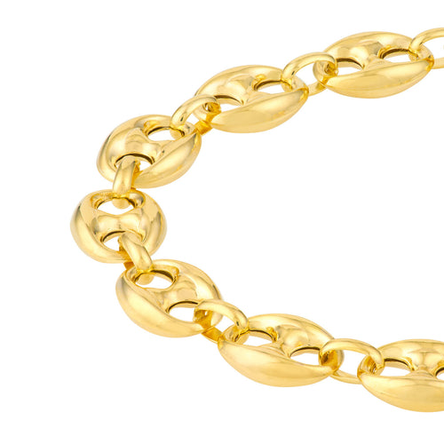 14K Yellow Gold 10mm Puff Mariner Bracelet - Queen May