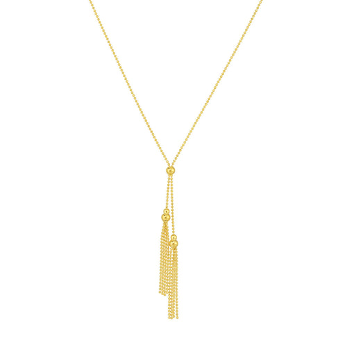 14K Yellow Gold Double Bead and Tassel Lariat Necklace - Queen May