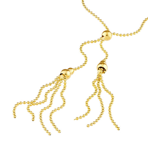 14K Yellow Gold Double Bead and Tassel Lariat Necklace - Queen May