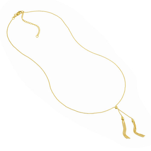 14K Yellow Gold Double Bead and Tassel Lariat Necklace - Queen May