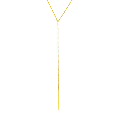 14K Yellow Gold Bead and Bar Lariat Adjustable Necklace - Queen May