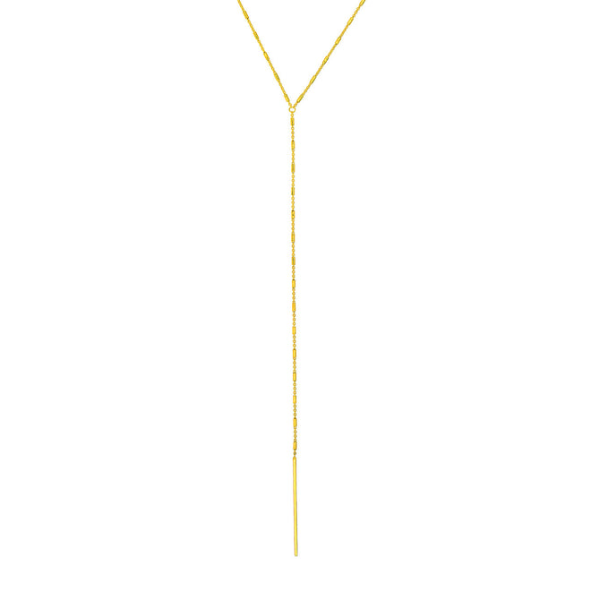 14K Yellow Gold Bead and Bar Lariat Adjustable Necklace - Queen May