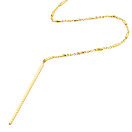 14K Yellow Gold Bead and Bar Lariat Adjustable Necklace - Queen May