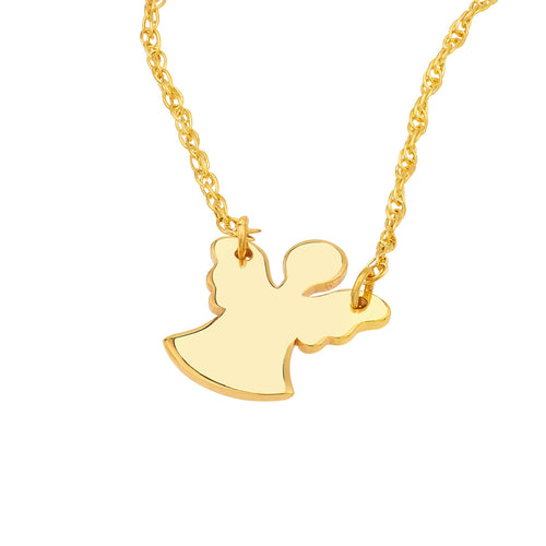 14K Yellow Gold Mini Angel Pendant Necklace - Queen May