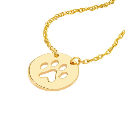 14K Yellow Gold Paw Print Pendant Necklace - Queen May