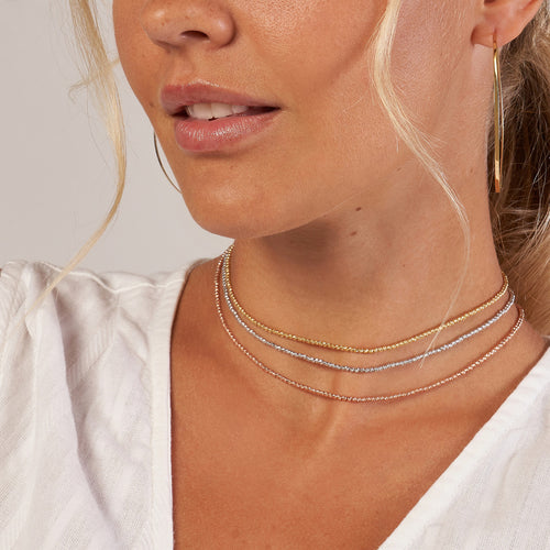 14K White, Yellow or Rose Gold Diamond Cut Beaded Choker Necklace - Queen May