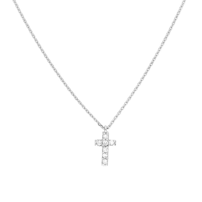 14K White, Yellow or Rose Gold Mini Diamond Cross Pendant Necklace - Queen May