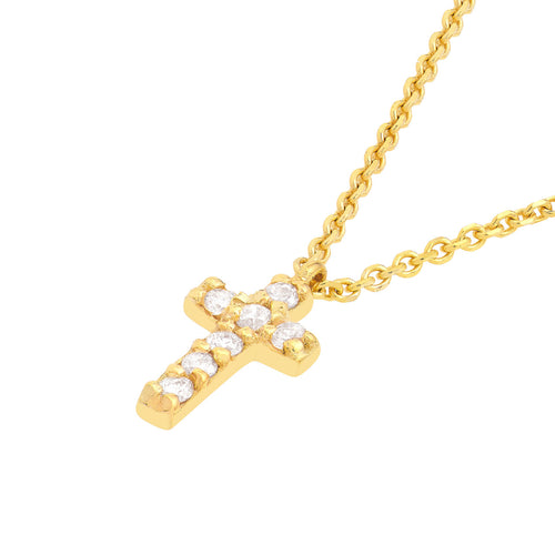 14K White, Yellow or Rose Gold Mini Diamond Cross Pendant Necklace - Queen May