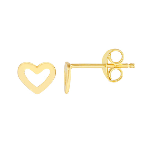 14K Yellow Gold Cut Out Heart Stud Earrings - Queen May