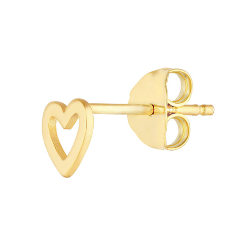 14K Yellow Gold Cut Out Heart Stud Earrings - Queen May