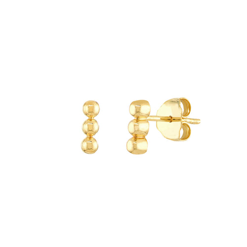 14K Yellow Gold Round Trio Stud Earrings - Queen May