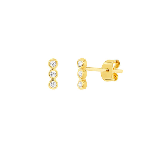 14K Gold 0.07 Diamond Bezel Trio Stud Earrings - Queen May