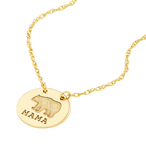14K Yellow Gold ''Mama'' Bear Pendant Necklace - Queen May
